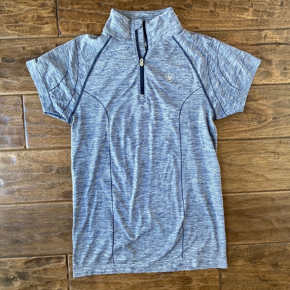 Ariat Womens's Med Odyssey Seamless Short Sleeve 1/4 Zip Indigo Fade Heather - Picture 1 of 7